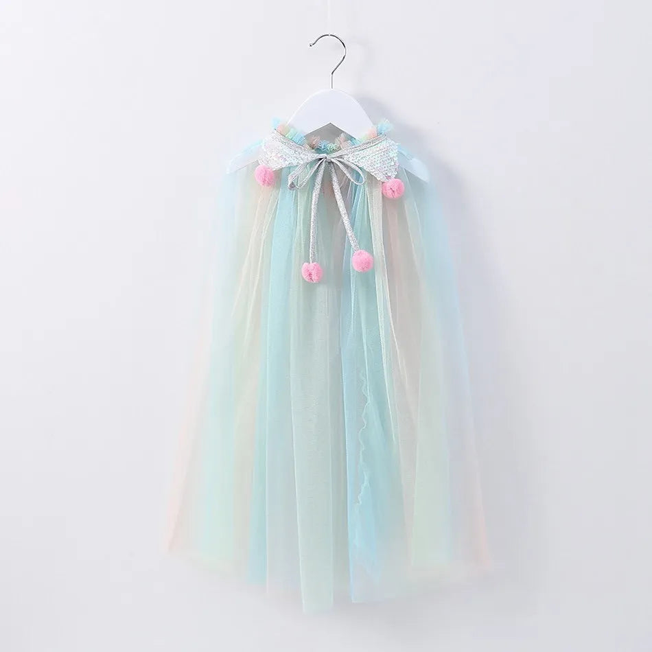 Girls Princess Cape Children Costume Cloak Kids Aurora Rapunzel Elsa Carnival Party Clothes Girl Sequins Performance Accessory