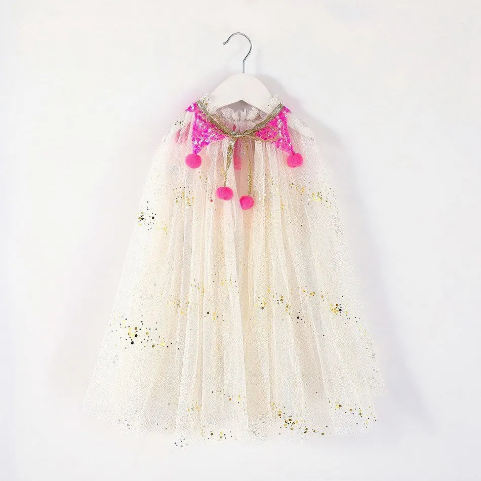 Girls Princess Cape Children Costume Cloak Kids Aurora Rapunzel Elsa Carnival Party Clothes Girl Sequins Performance Accessory