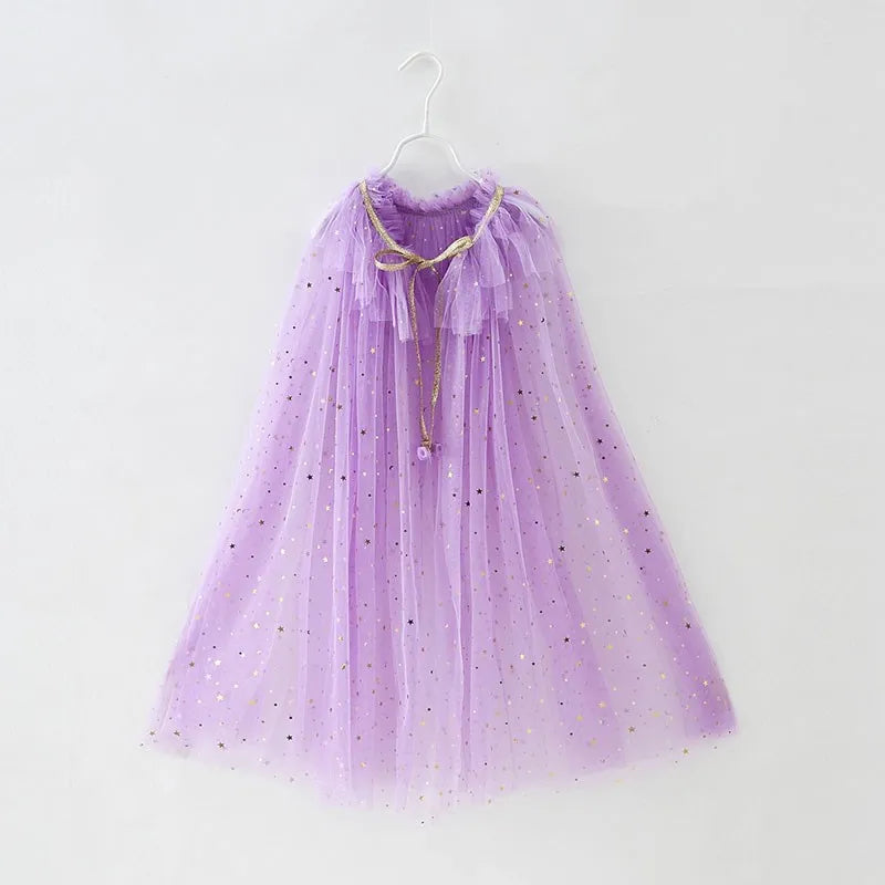 Girls Princess Cape Children Costume Cloak Kids Aurora Rapunzel Elsa Carnival Party Clothes Girl Sequins Performance Accessory