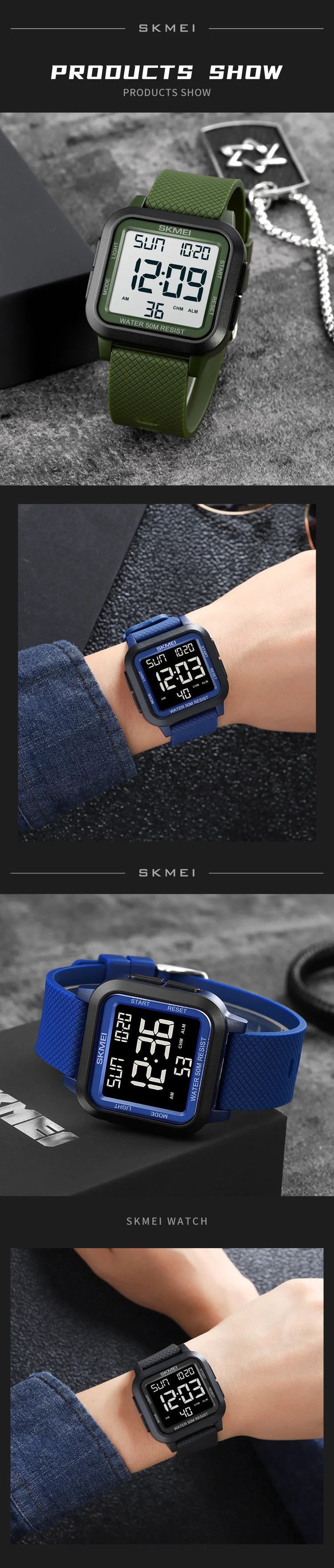 SKMEI Outdoor Sport Watch Men Alarm Chrono Clock 5Bar Waterproof Military Watches LED Display Shock Digital Watch reloj hombre