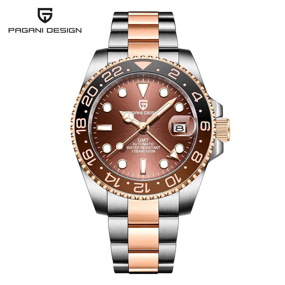 PAGANI DESIGN GMT Watches Men's Luxury Automatic Mechanical Wristwatch Sapphire Glass 40MM Stainless Steel Waterproof Watch