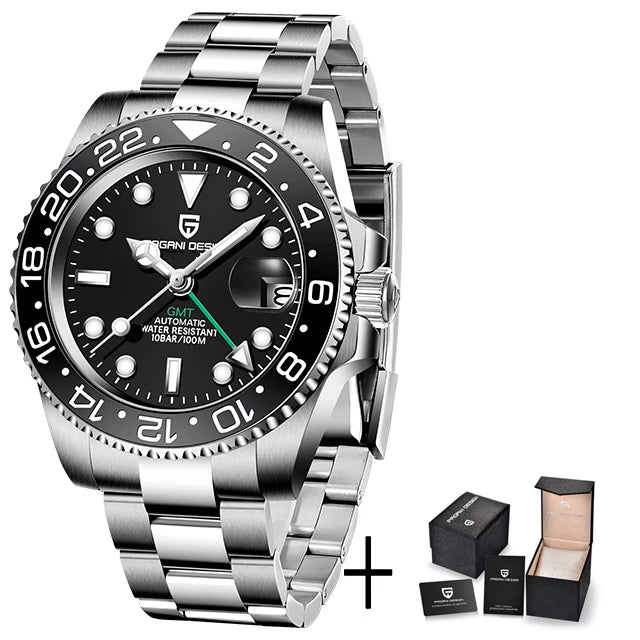 PAGANI DESIGN GMT Watches Men's Luxury Automatic Mechanical Wristwatch Sapphire Glass 40MM Stainless Steel Waterproof Watch