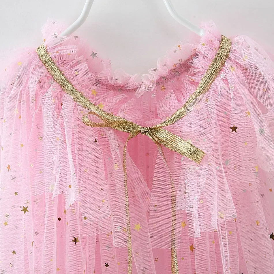 Girls Princess Cape Children Costume Cloak Kids Aurora Rapunzel Elsa Carnival Party Clothes Girl Sequins Performance Accessory
