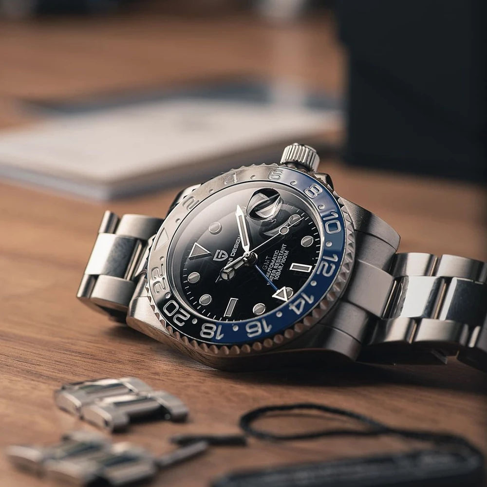 PAGANI DESIGN GMT Watches Men's Luxury Automatic Mechanical Wristwatch Sapphire Glass 40MM Stainless Steel Waterproof Watch