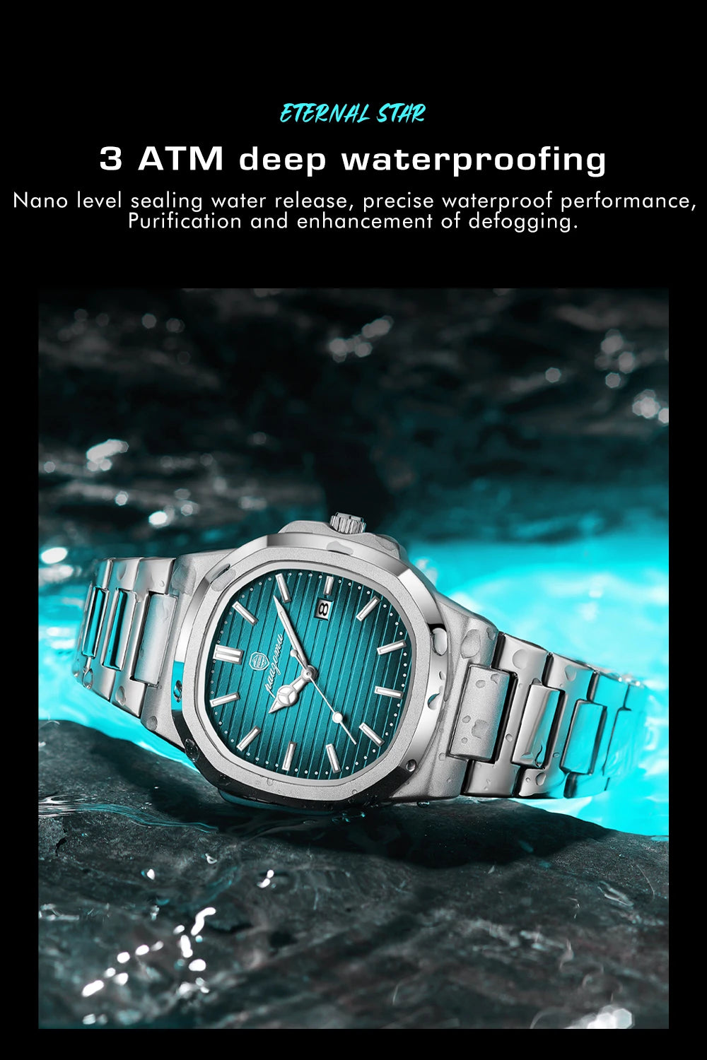 2024 Best-selling Luxury Watch Business Waterproof Male Clock Luminous Date Stainless Steel Square Quartz Men Watch reloj hombre