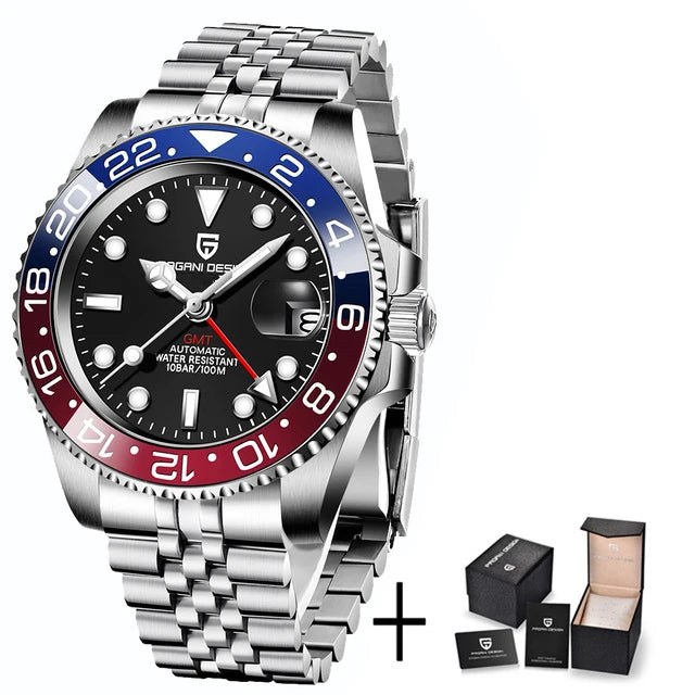 PAGANI DESIGN GMT Watches Men's Luxury Automatic Mechanical Wristwatch Sapphire Glass 40MM Stainless Steel Waterproof Watch