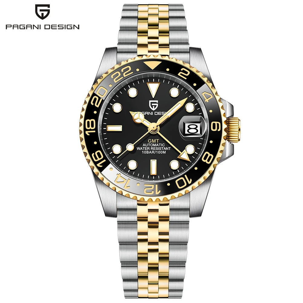 PAGANI DESIGN GMT Watches Men's Luxury Automatic Mechanical Wristwatch Sapphire Glass 40MM Stainless Steel Waterproof Watch