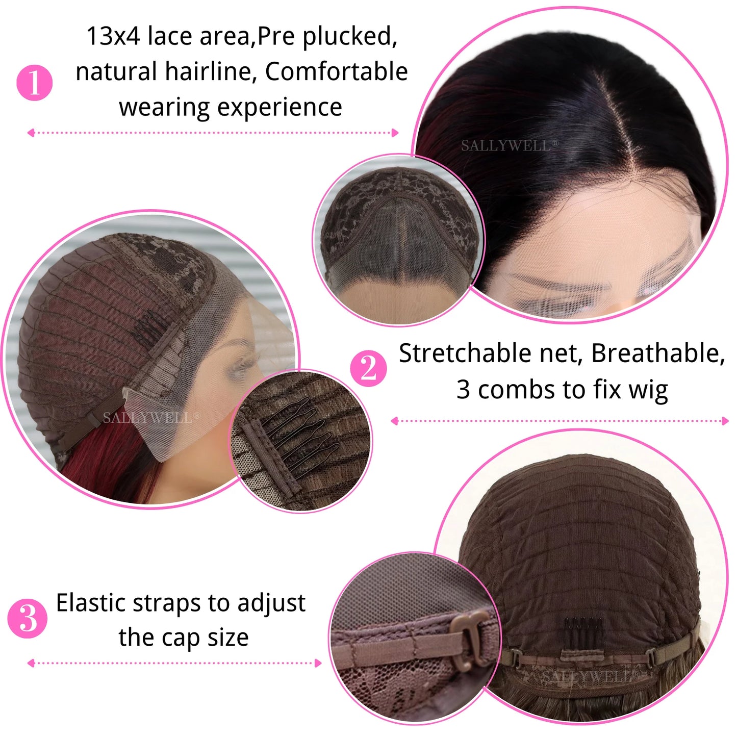 13x4 Burgundy Straight Lace Front Wig 3T Color Wig With Natural Hairline Heat Resistant Fiber Hair Synthetic Wig Pre Plucked