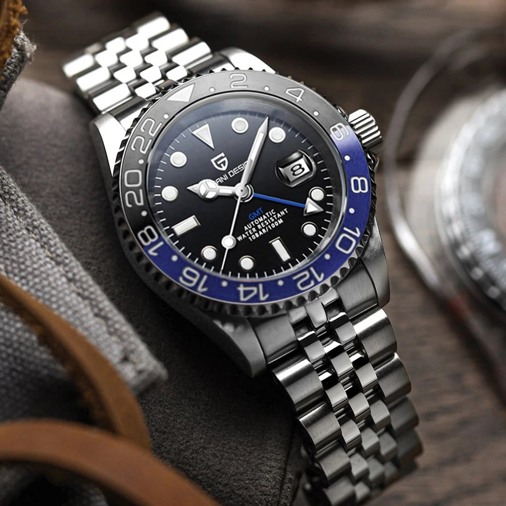 PAGANI DESIGN GMT Watches Men's Luxury Automatic Mechanical Wristwatch Sapphire Glass 40MM Stainless Steel Waterproof Watch