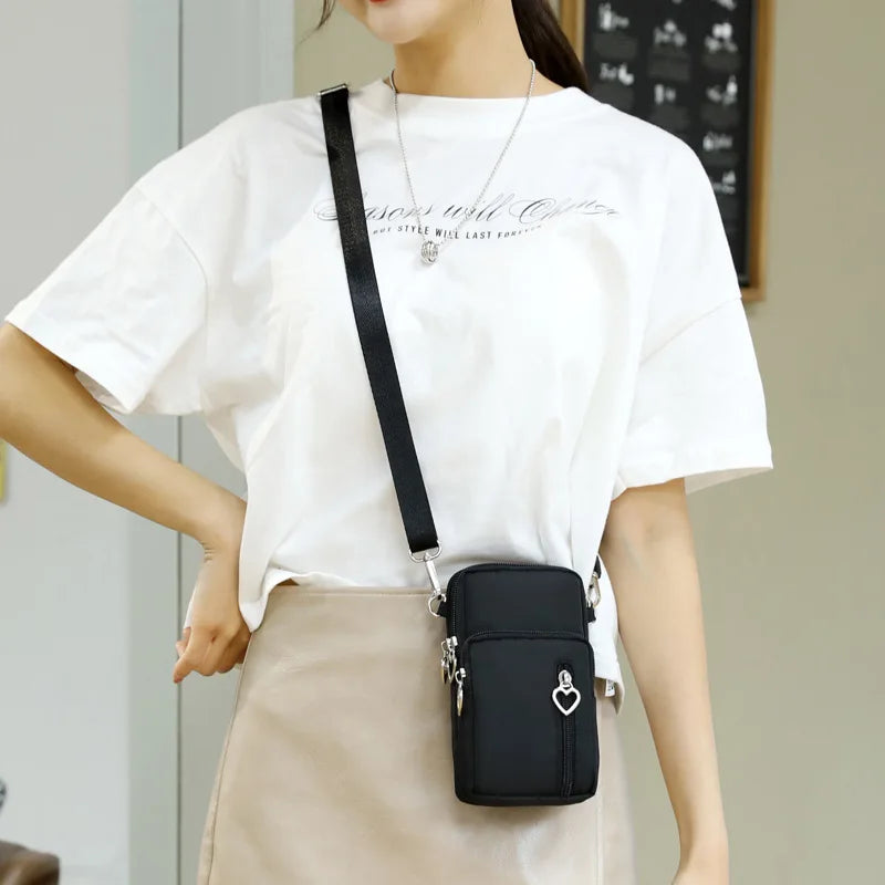 Waterproof Mobile Phone Bag Women's Mini Oxford Crossbody Bag Daily Multi-layer Zipper Purse Casual Outdoor Travel Nylon Bag