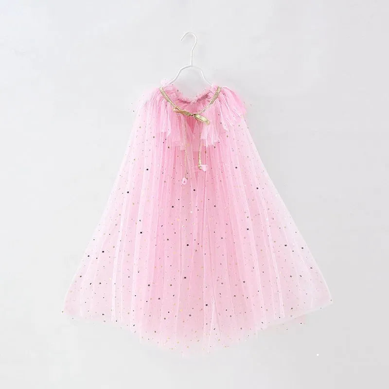 Girls Princess Cape Children Costume Cloak Kids Aurora Rapunzel Elsa Carnival Party Clothes Girl Sequins Performance Accessory