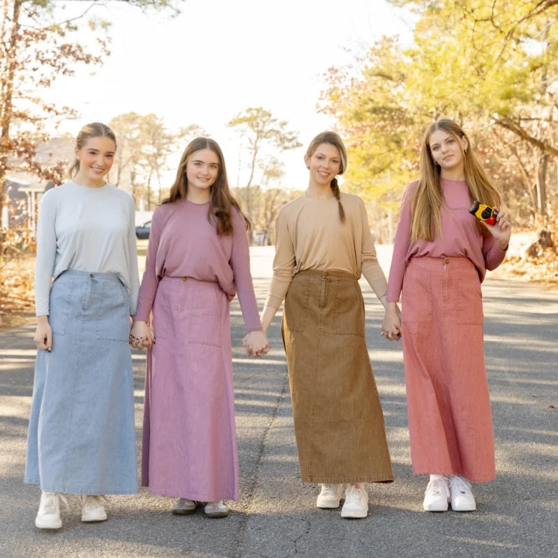 AP 2025 SS loose modal tee with colored denim jeans skirt teen girls women spring summer fashion jeans skirts loose tee