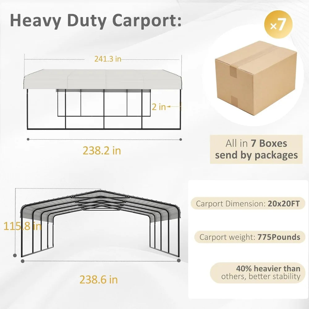 Metal Carport, Car Ports 20x20 Heavy Duty for Snow, Carports with Innovative Assembly Structure, Metal Garage Shelter, Sheds