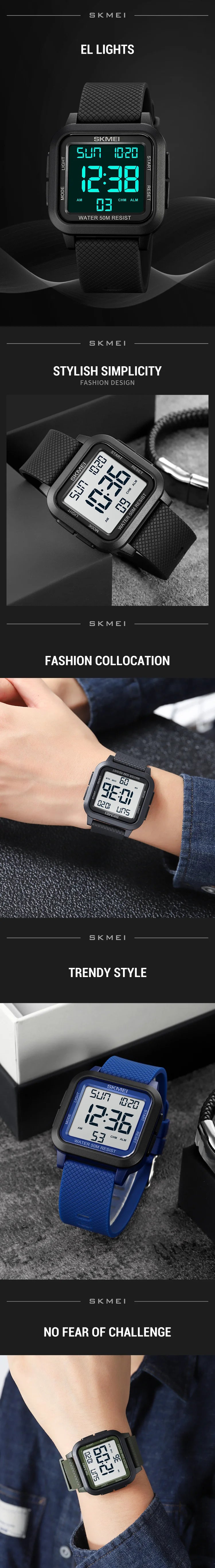SKMEI Outdoor Sport Watch Men Alarm Chrono Clock 5Bar Waterproof Military Watches LED Display Shock Digital Watch reloj hombre