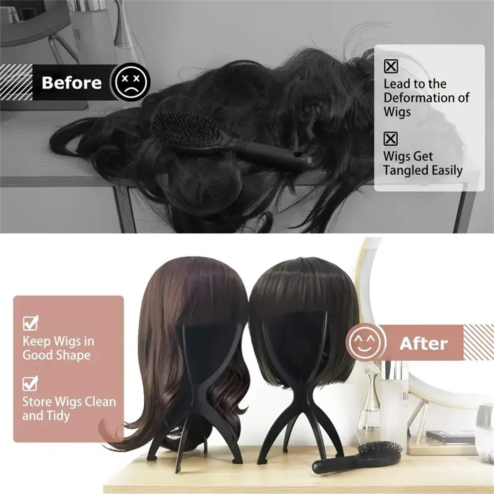 3pcs Stable Wig Stand Collapsible Hairpiece Holder For All Wigs and Hats Display Styling Tool for Haircut Training and Home Use