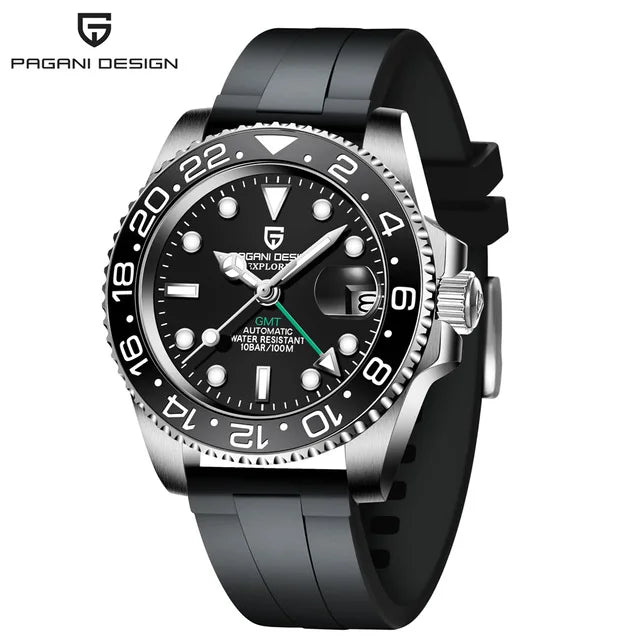 PAGANI DESIGN GMT Watches Men's Luxury Automatic Mechanical Wristwatch Sapphire Glass 40MM Stainless Steel Waterproof Watch
