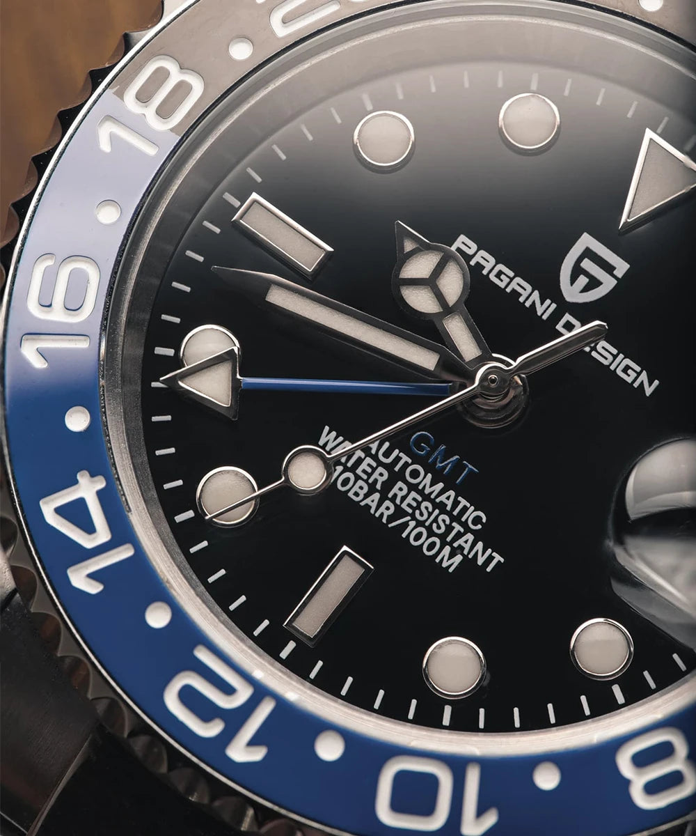 PAGANI DESIGN GMT Watches Men's Luxury Automatic Mechanical Wristwatch Sapphire Glass 40MM Stainless Steel Waterproof Watch