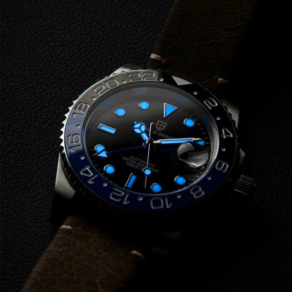 PAGANI DESIGN GMT Watches Men's Luxury Automatic Mechanical Wristwatch Sapphire Glass 40MM Stainless Steel Waterproof Watch