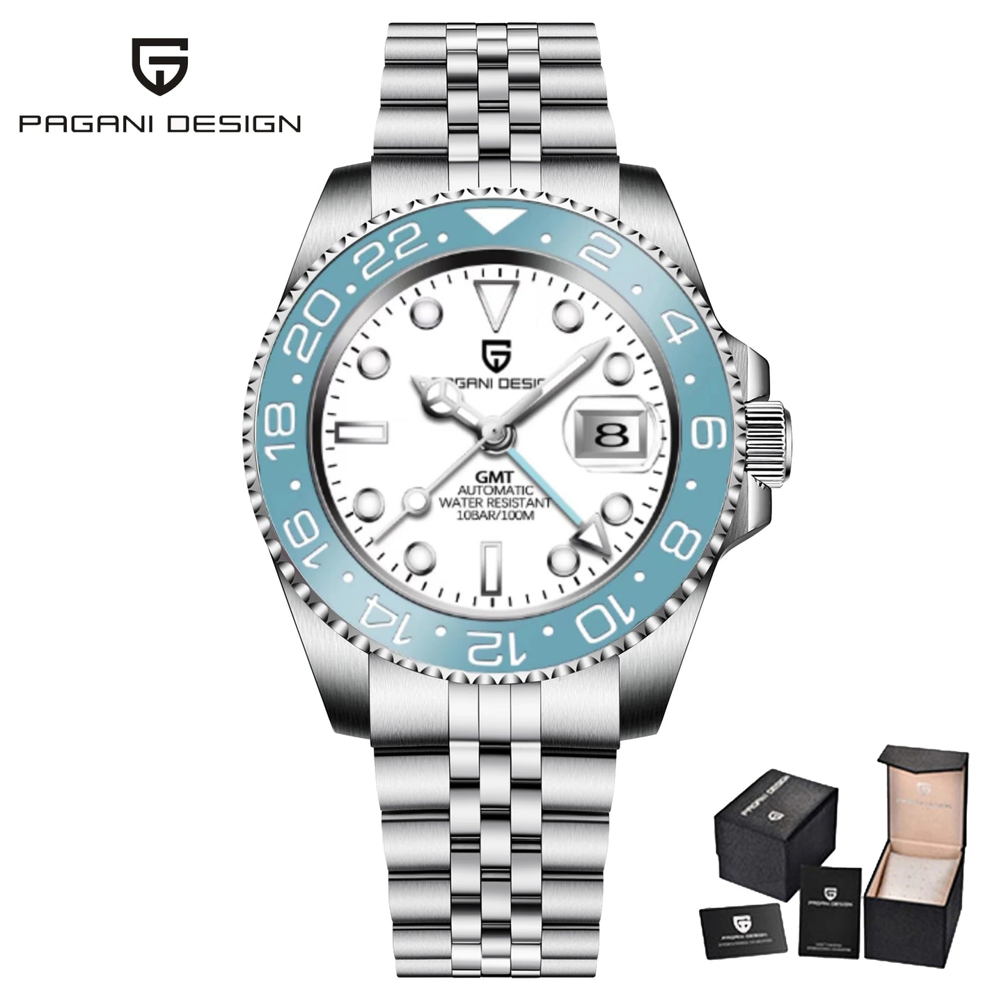PAGANI DESIGN GMT Watches Men's Luxury Automatic Mechanical Wristwatch Sapphire Glass 40MM Stainless Steel Waterproof Watch