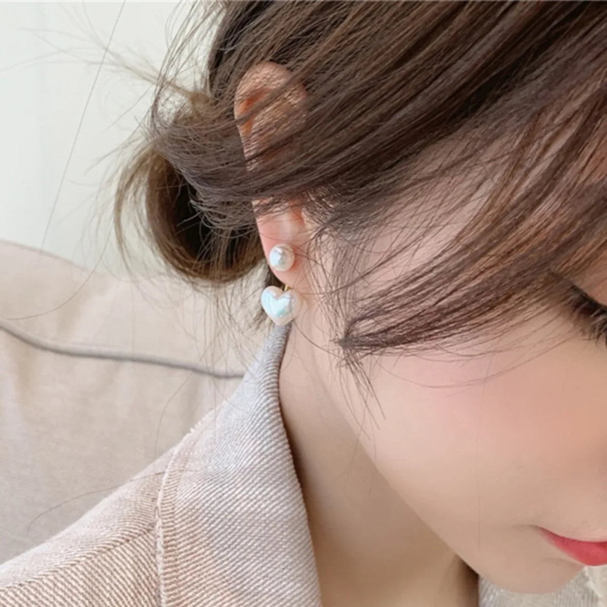 2pc Imitation Pearl Earrings for Women Heart Round Stud Earrings Elegant Love Ear Stud Party Wedding Jewelry Valantine Day Gifts