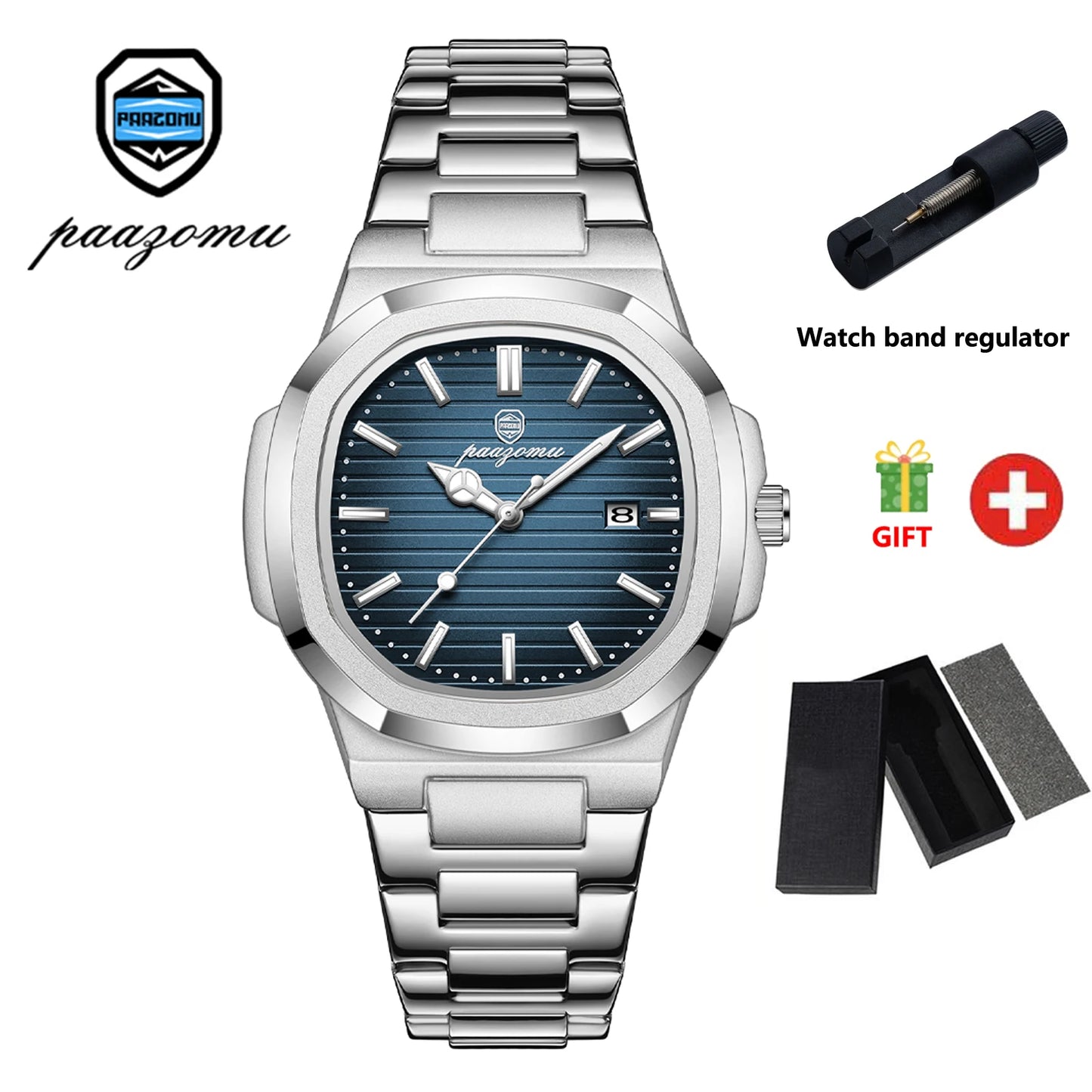 2024 Best-selling Luxury Watch Business Waterproof Male Clock Luminous Date Stainless Steel Square Quartz Men Watch reloj hombre