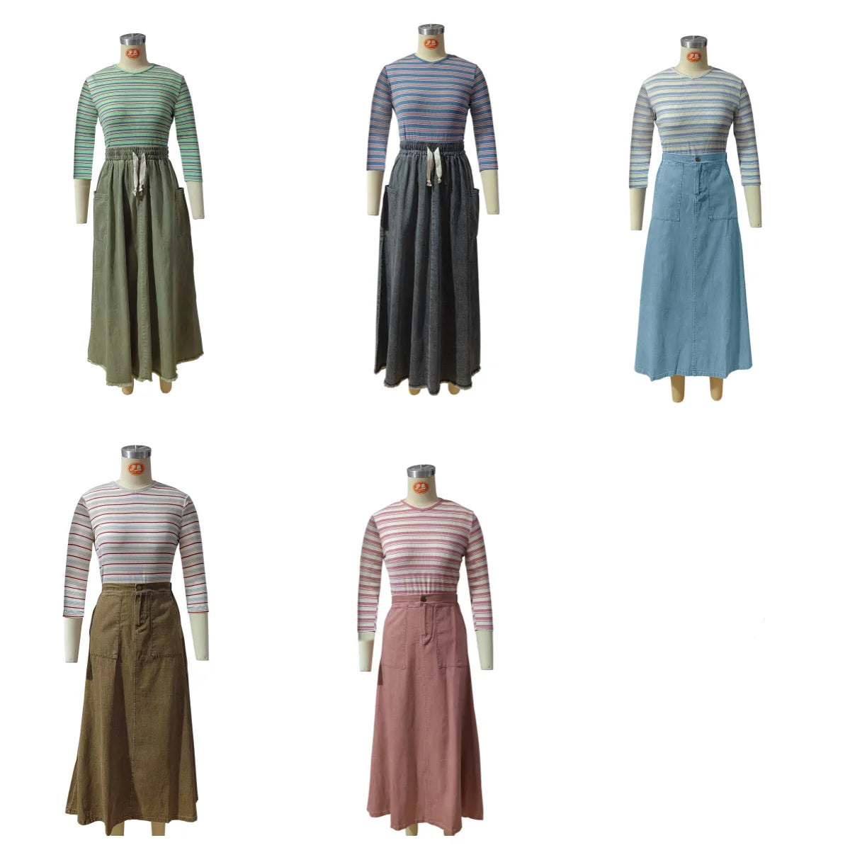 AP 2025 SS loose modal tee with colored denim jeans skirt teen girls women spring summer fashion jeans skirts loose tee