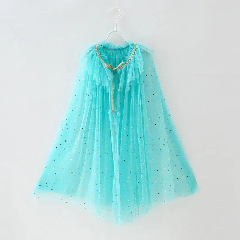 Girls Princess Cape Children Costume Cloak Kids Aurora Rapunzel Elsa Carnival Party Clothes Girl Sequins Performance Accessory