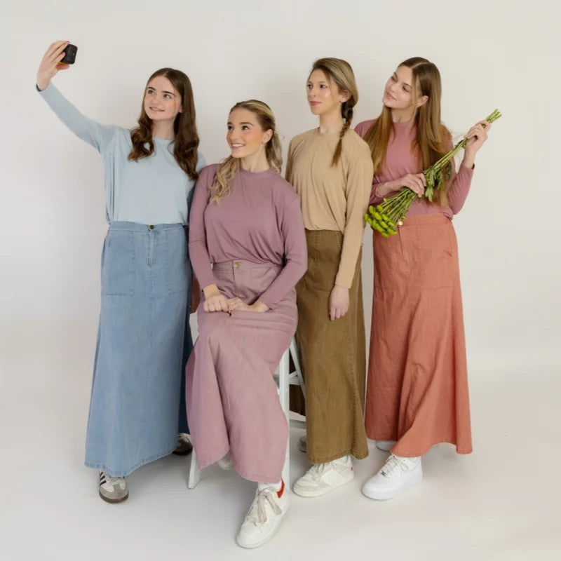 AP 2025 SS loose modal tee with colored denim jeans skirt teen girls women spring summer fashion jeans skirts loose tee