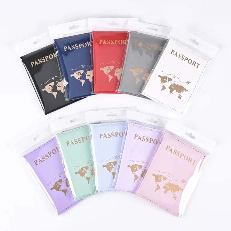 Leather passport holder Business travel document bag Passport cover Men's and women's passport carrying bag PU name card holder