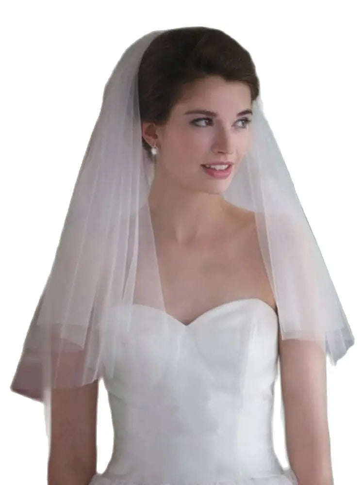 Cheap Short Wedding Veil With Comb Cut Edge 2 Layers Simple Mariage Accessories 2024