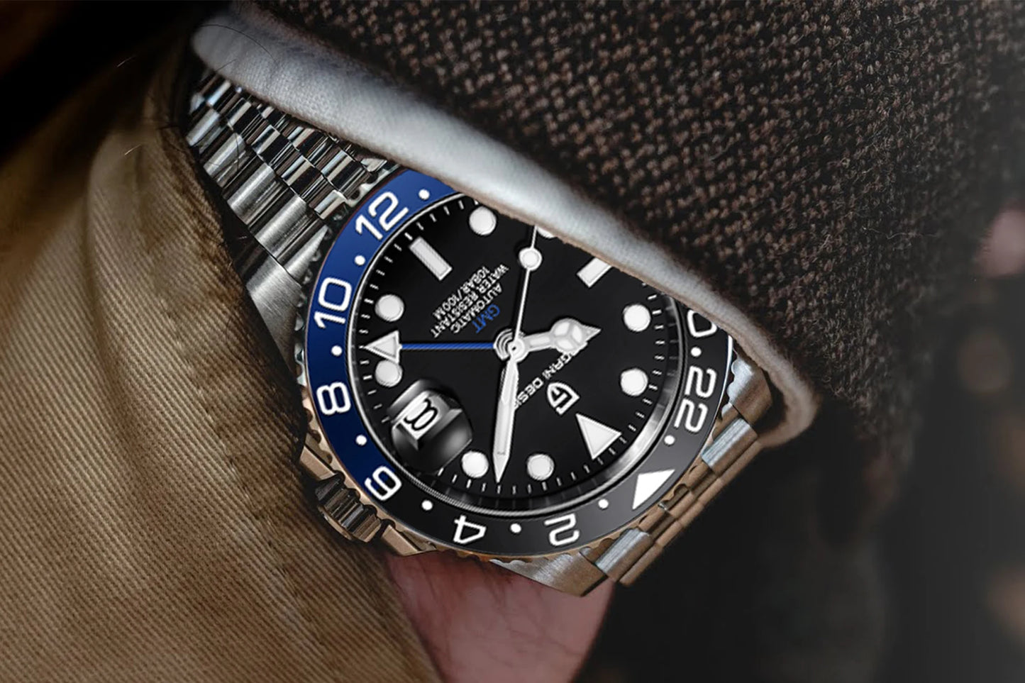 PAGANI DESIGN GMT Watches Men's Luxury Automatic Mechanical Wristwatch Sapphire Glass 40MM Stainless Steel Waterproof Watch