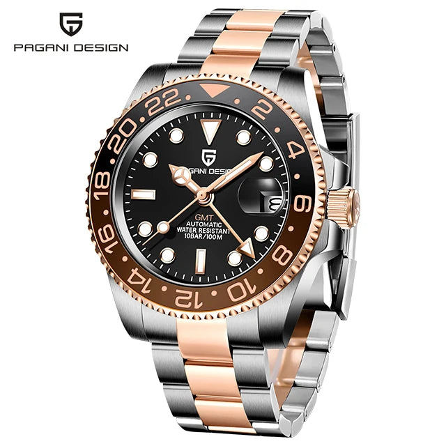 PAGANI DESIGN GMT Watches Men's Luxury Automatic Mechanical Wristwatch Sapphire Glass 40MM Stainless Steel Waterproof Watch