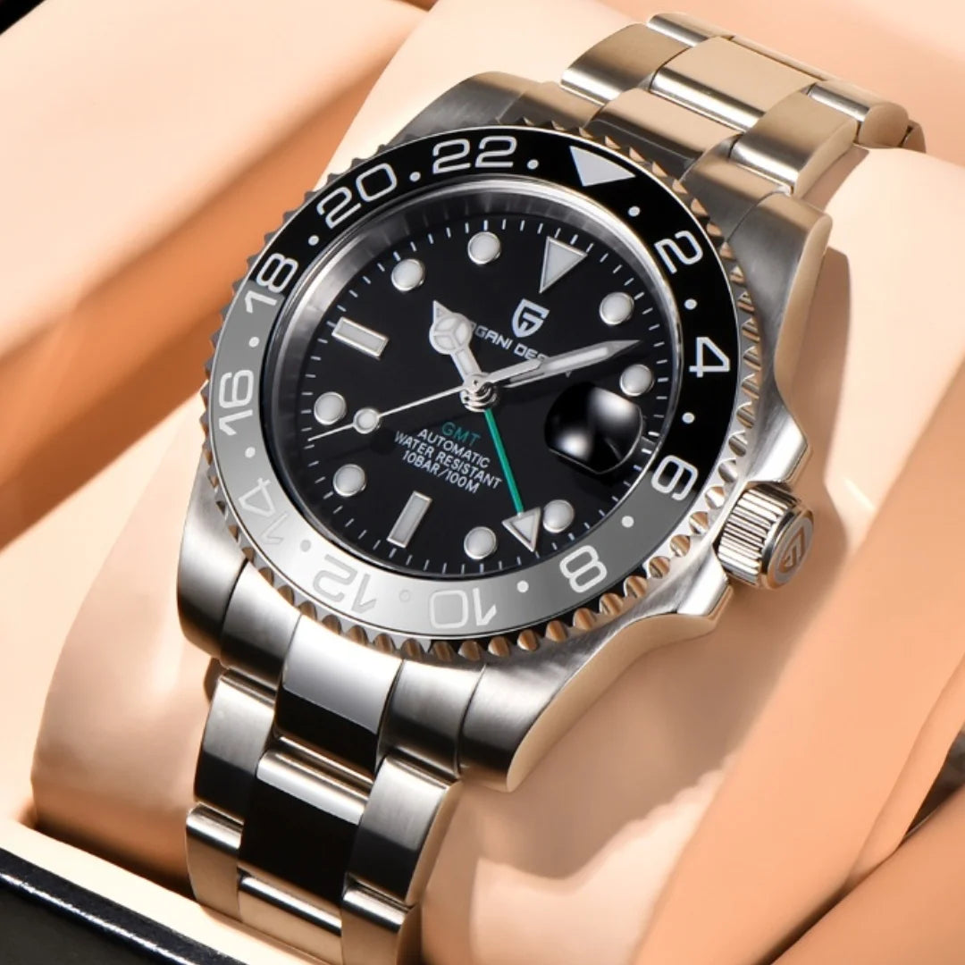 PAGANI DESIGN GMT Watches Men's Luxury Automatic Mechanical Wristwatch Sapphire Glass 40MM Stainless Steel Waterproof Watch