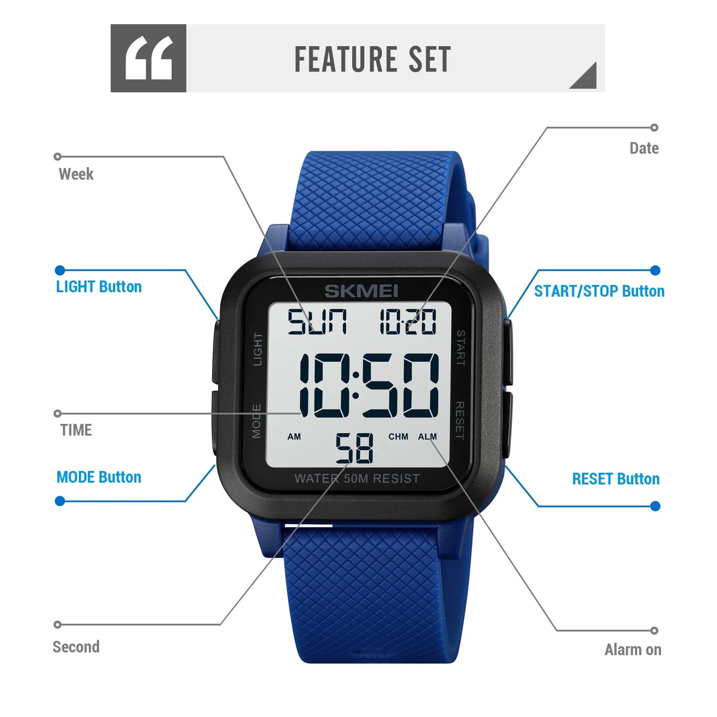 SKMEI Outdoor Sport Watch Men Alarm Chrono Clock 5Bar Waterproof Military Watches LED Display Shock Digital Watch reloj hombre