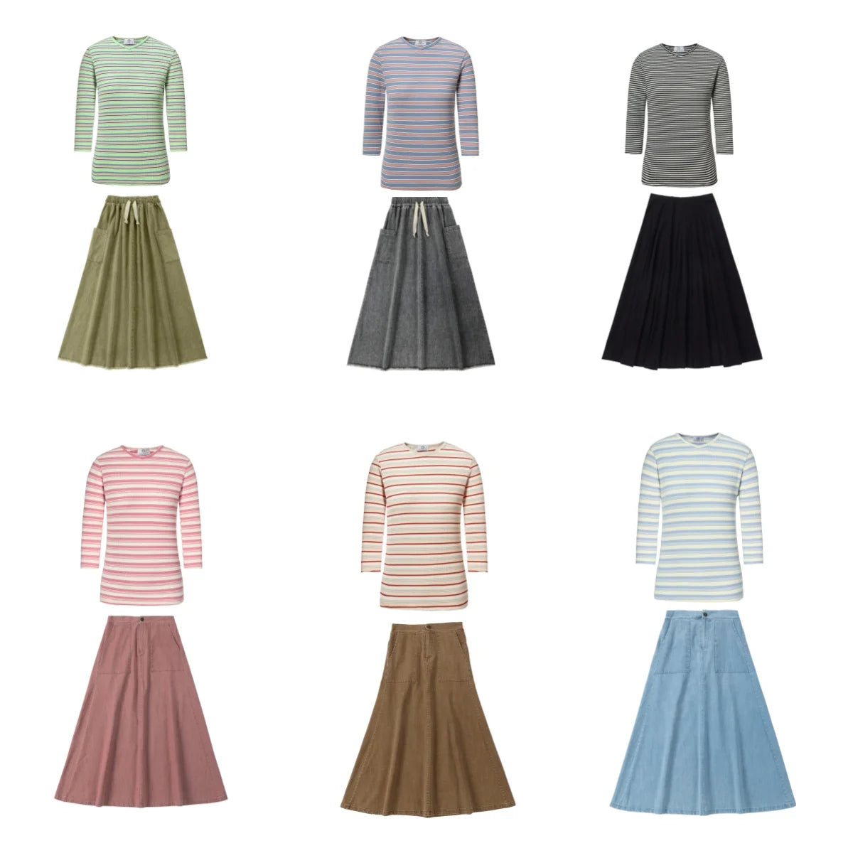 AP 2025 SS loose modal tee with colored denim jeans skirt teen girls women spring summer fashion jeans skirts loose tee