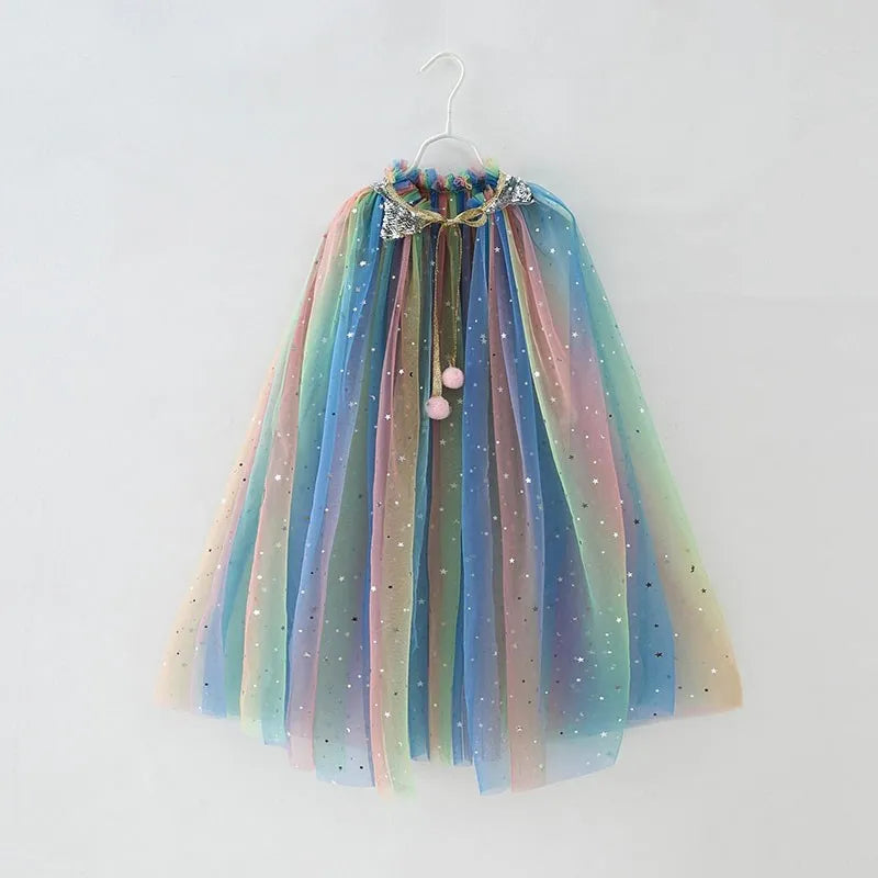 Girls Princess Cape Children Costume Cloak Kids Aurora Rapunzel Elsa Carnival Party Clothes Girl Sequins Performance Accessory
