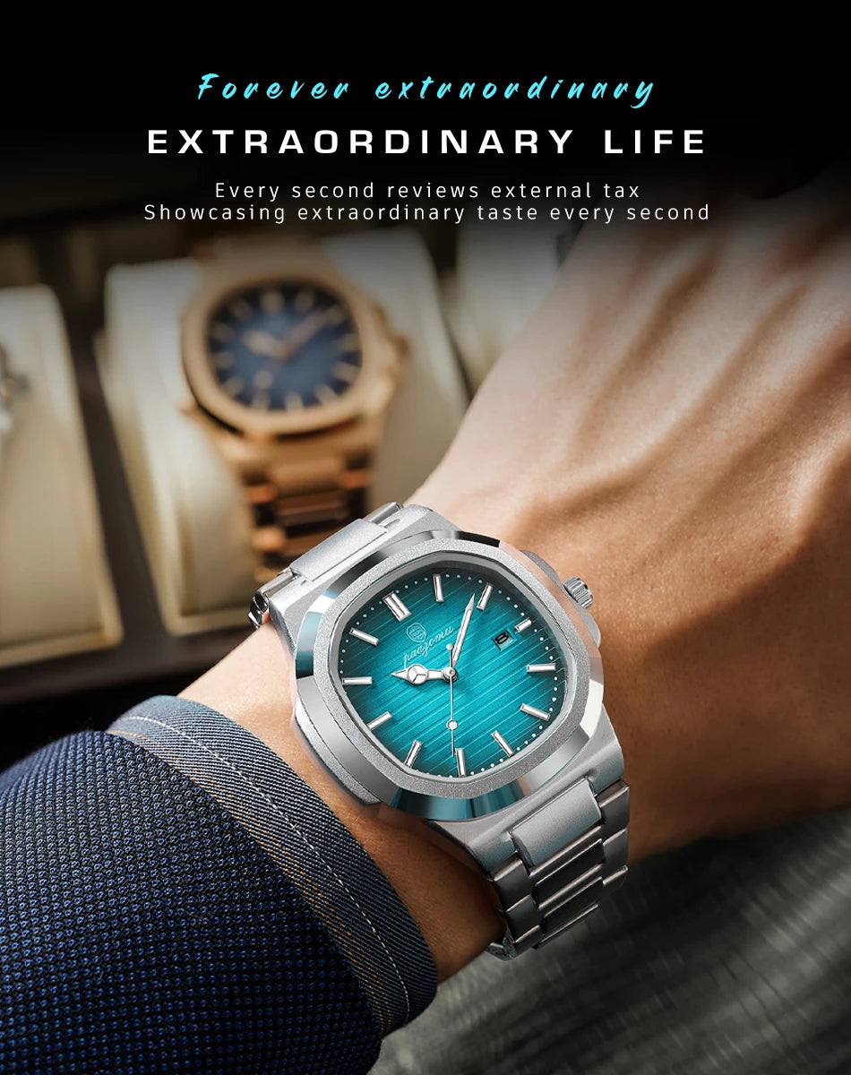 2024 Best-selling Luxury Watch Business Waterproof Male Clock Luminous Date Stainless Steel Square Quartz Men Watch reloj hombre