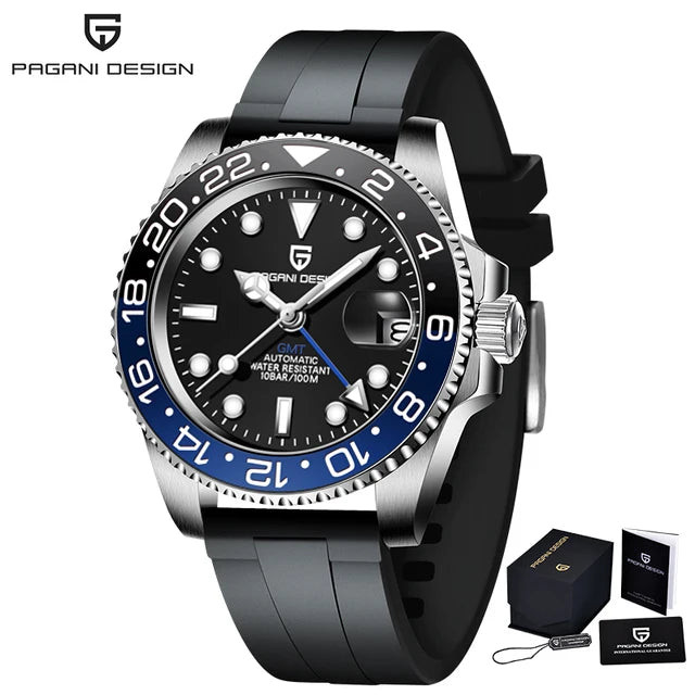 PAGANI DESIGN GMT Watches Men's Luxury Automatic Mechanical Wristwatch Sapphire Glass 40MM Stainless Steel Waterproof Watch