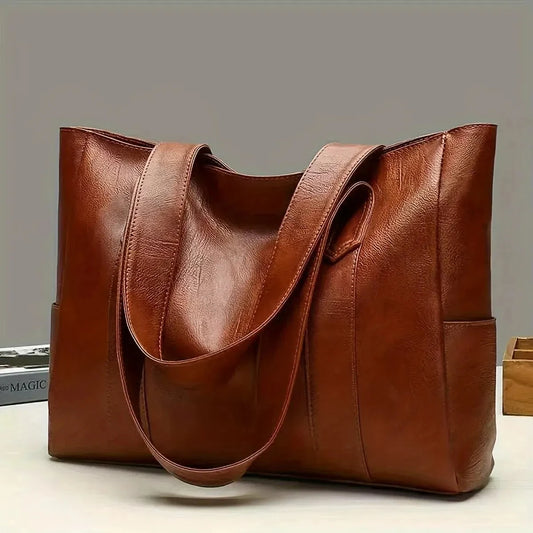 1pc Vintage Large Capacity Tote Bag Retro Vegan Shoulder Bag Women's Casual Handbag For Commute