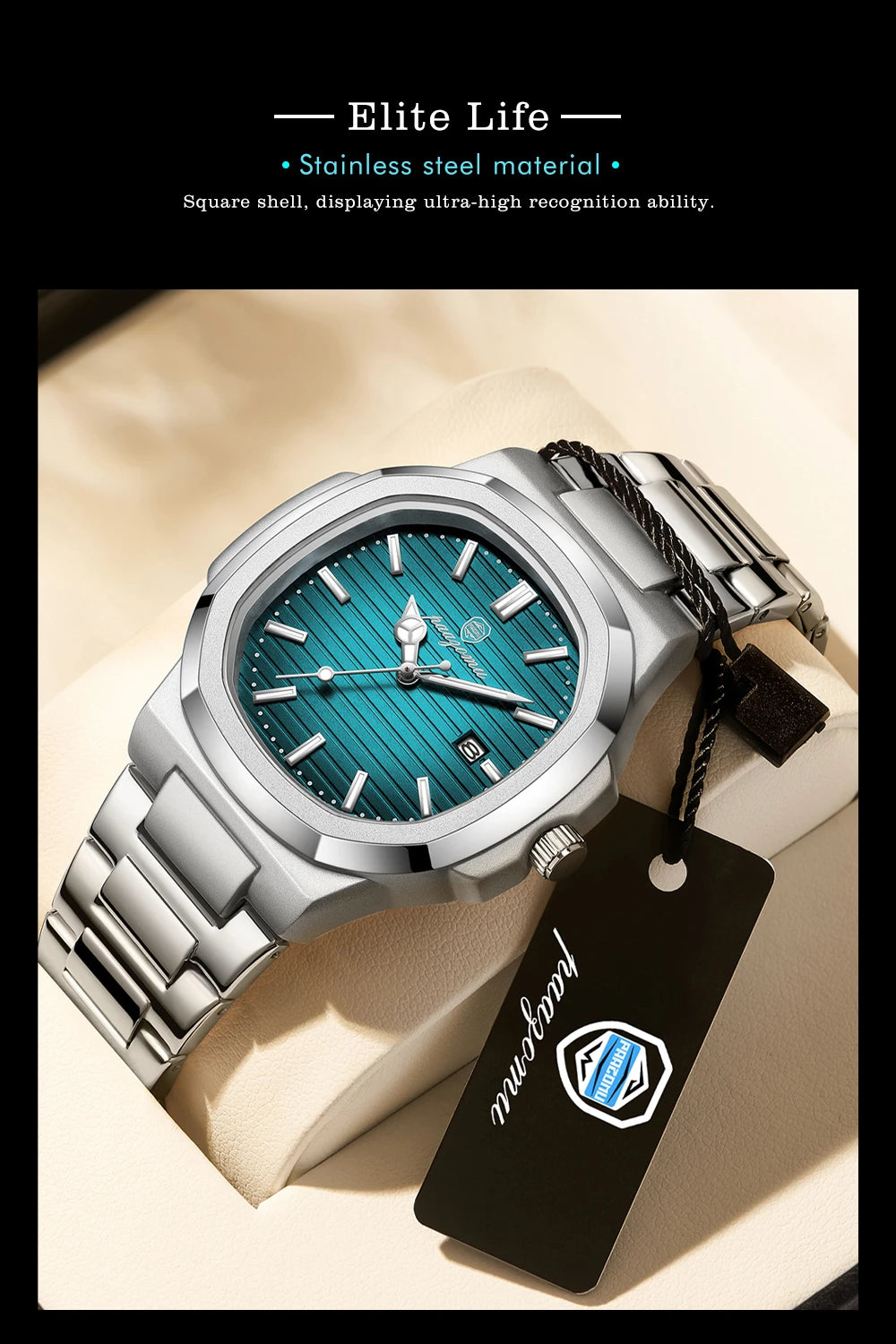 2024 Best-selling Luxury Watch Business Waterproof Male Clock Luminous Date Stainless Steel Square Quartz Men Watch reloj hombre