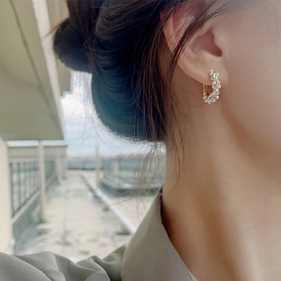 ZAKOL French Imitation Pearl Hoop Earring Small Round Circel Earrings For Women Minimalist Jewelry Elegant Gift