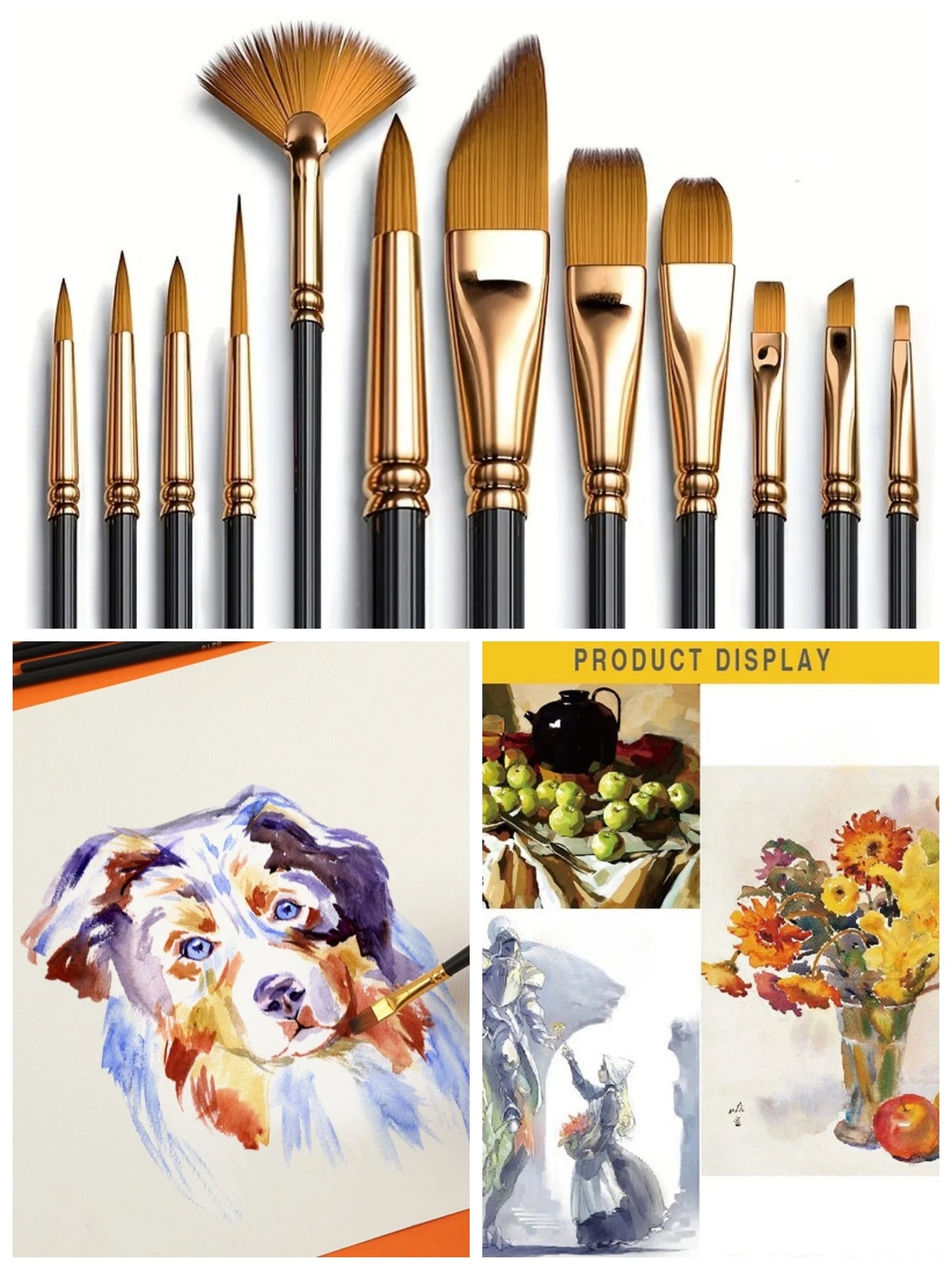 12pcs Nylon Bristle Brush Set Flat Brushes Watercolor Oil Paint For Artists Amateur And Acrylic Paintings Fabric Brushes