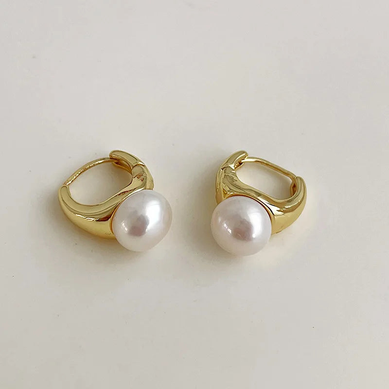 ZAKOL French Imitation Pearl Hoop Earring Small Round Circel Earrings For Women Minimalist Jewelry Elegant Gift