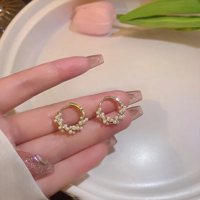ZAKOL French Imitation Pearl Hoop Earring Small Round Circel Earrings For Women Minimalist Jewelry Elegant Gift