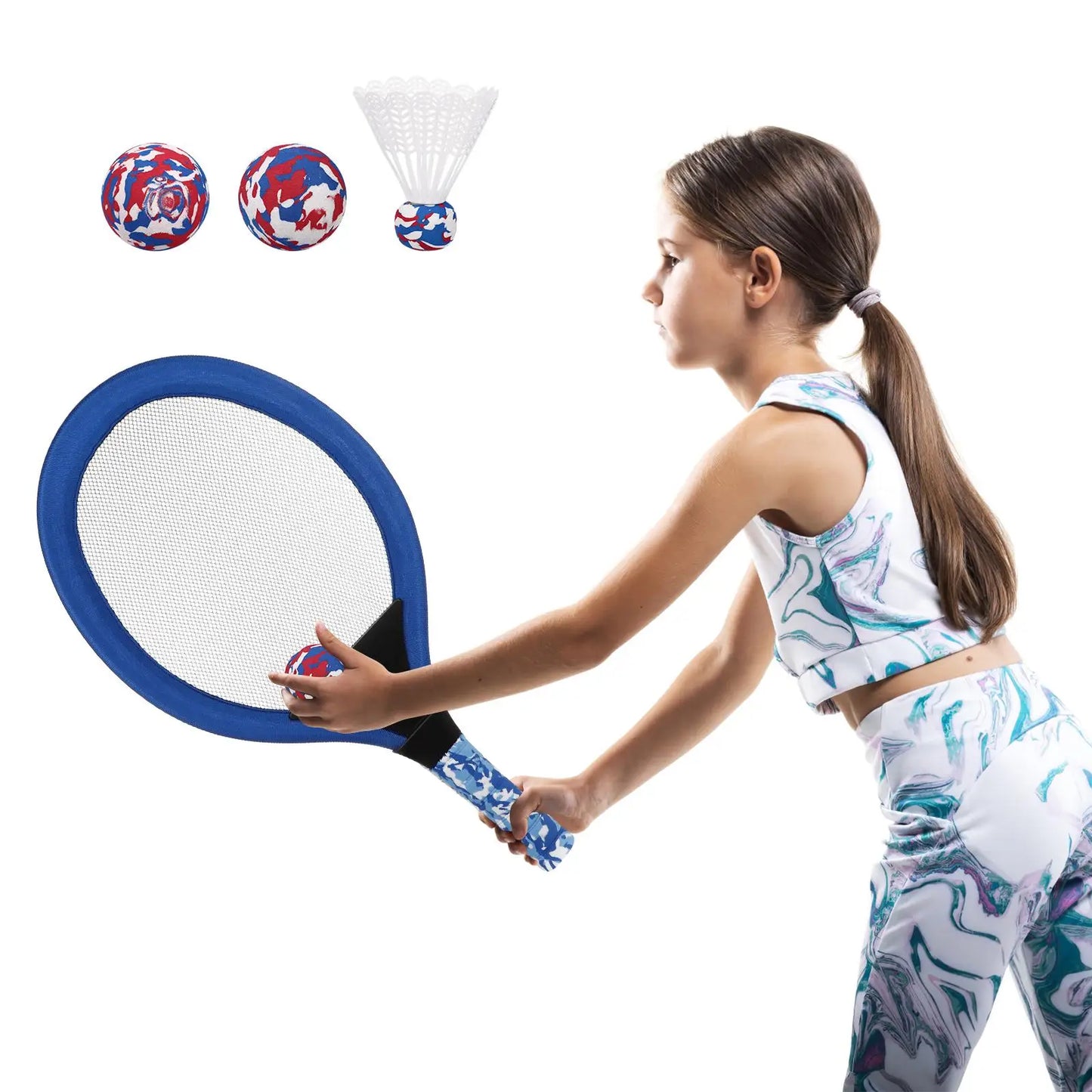 Kids Tennis Rackets Set Children Beach Ball Sports Game Plastic Outdoor Oval Props Toddler Shape Playing EVA Material Durable
