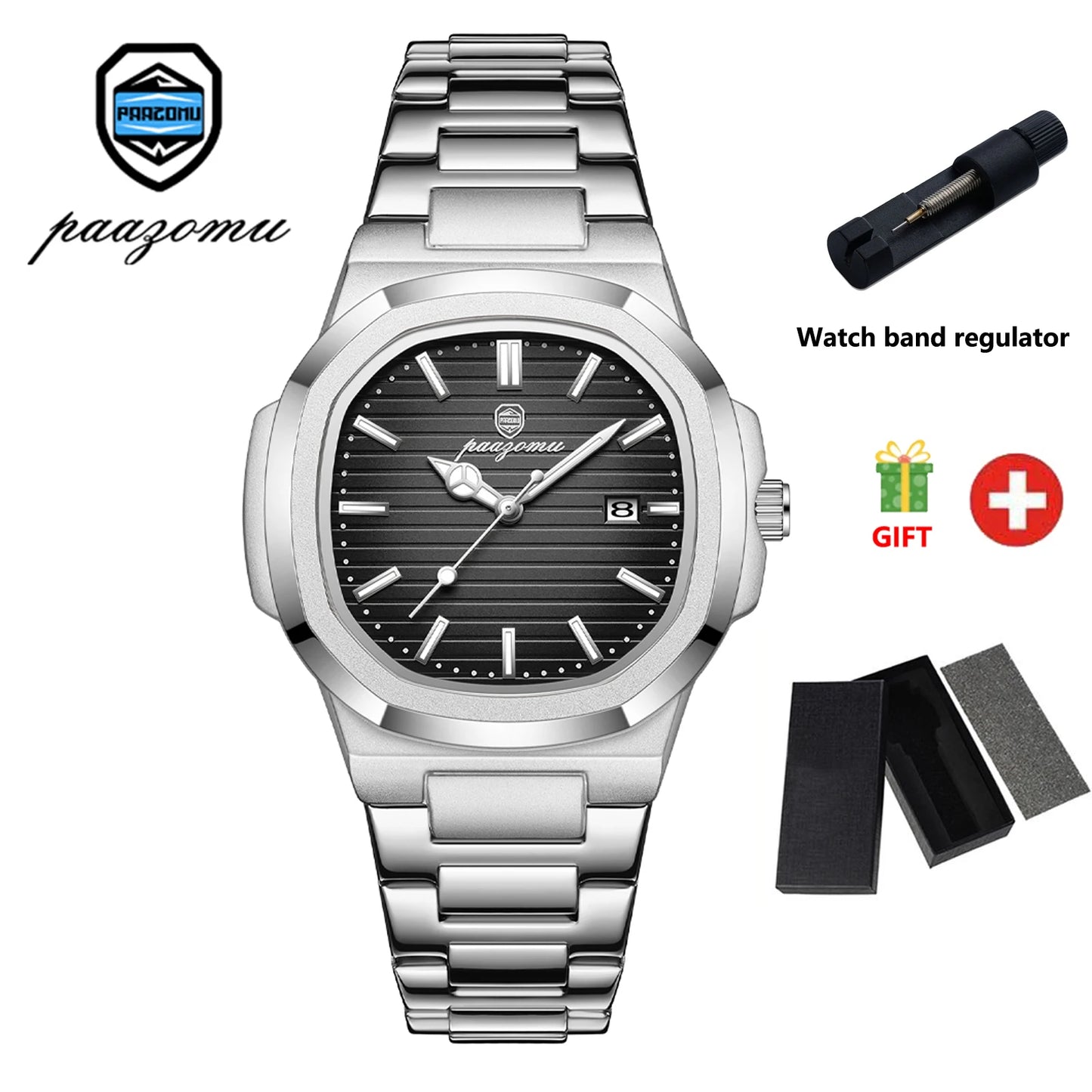 2024 Best-selling Luxury Watch Business Waterproof Male Clock Luminous Date Stainless Steel Square Quartz Men Watch reloj hombre