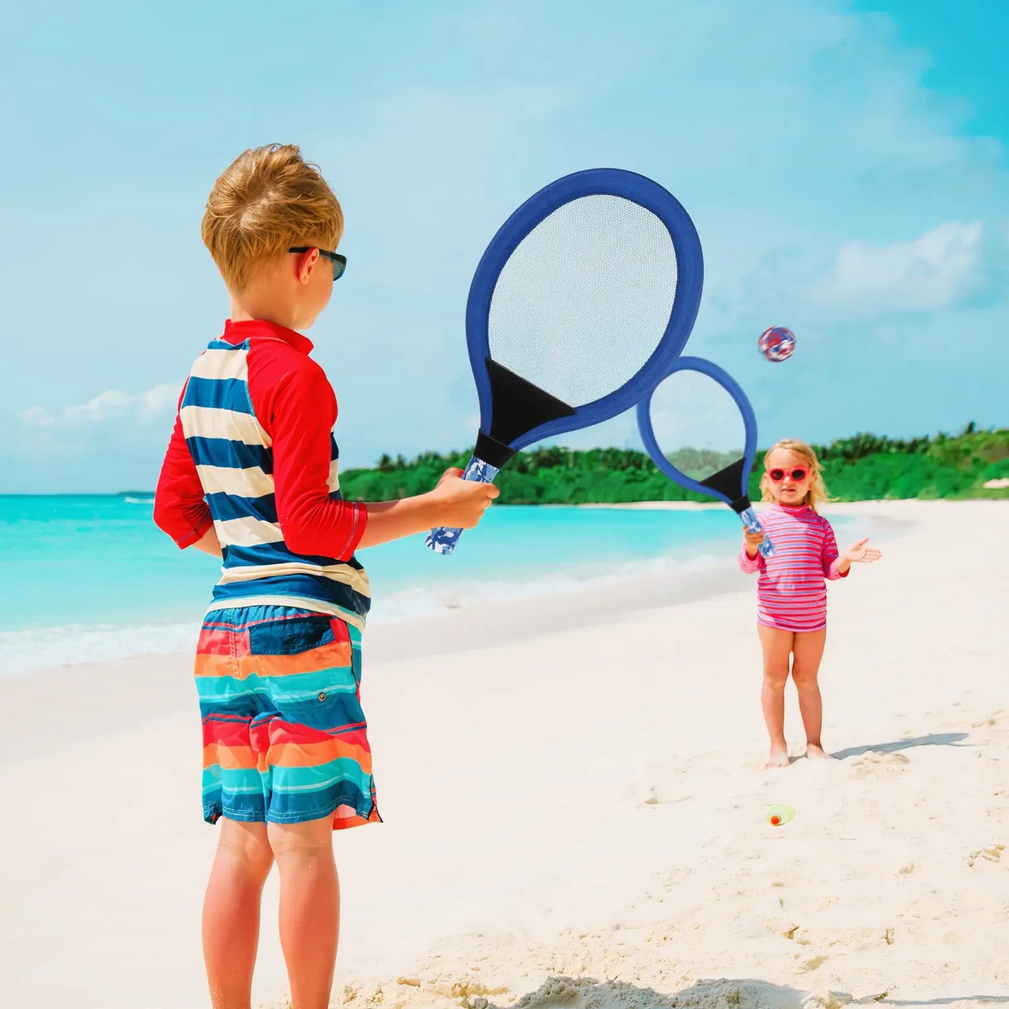 Kids Tennis Rackets Set Children Beach Ball Sports Game Plastic Outdoor Oval Props Toddler Shape Playing EVA Material Durable
