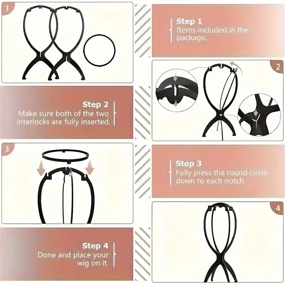 3pcs Stable Wig Stand Collapsible Hairpiece Holder For All Wigs and Hats Display Styling Tool for Haircut Training and Home Use