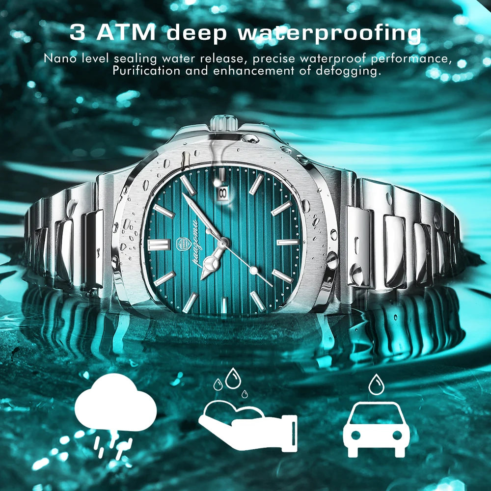 2024 Best-selling Luxury Watch Business Waterproof Male Clock Luminous Date Stainless Steel Square Quartz Men Watch reloj hombre
