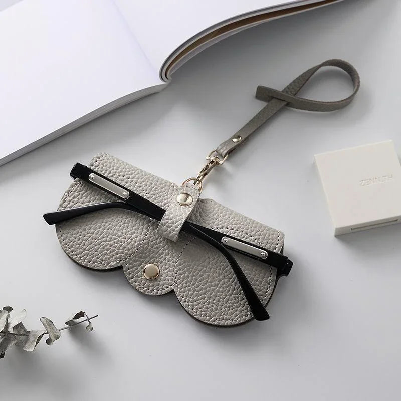 Litchi Embossed Glasses Cover Cute Hanging PU Leather Sunglasses Reading Glasses Storage Bag Portable Travel Eyewear Holder